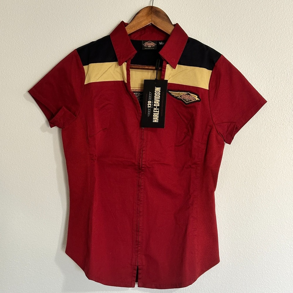 Harley Davidson Womens Shirt L Merlot 120th Anniversary Elemental Zip Front NEW